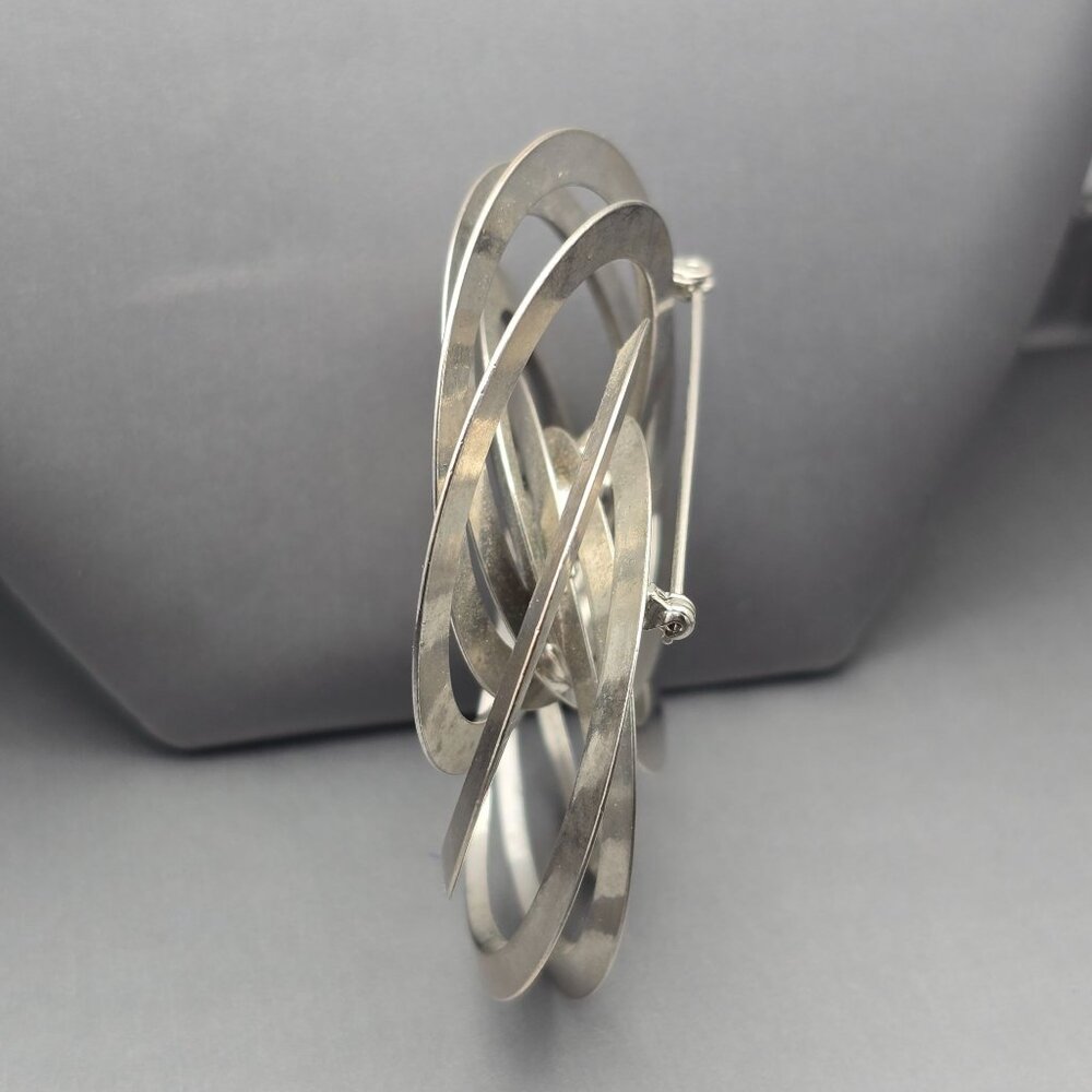 Vintage Silver Tone 3D Spiral Brooch 3"x3" Swirl Design Statement Jewelry - Picture 2 of 7